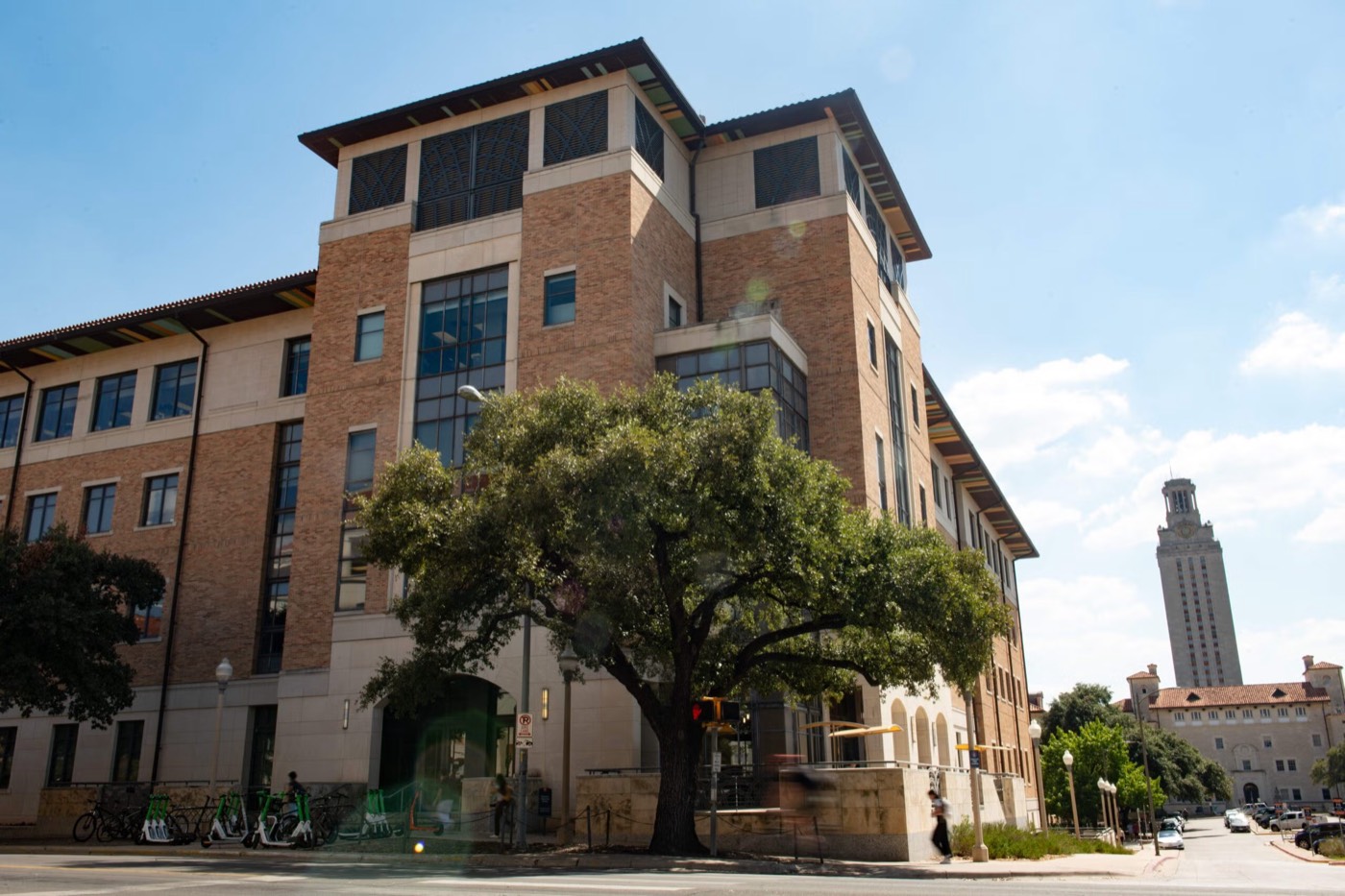 The engineering building at the University of Texas at Austin, with the UT Tower behind it